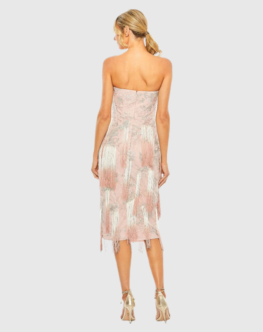 Pink Bow Front Ombre Fringe Detailed Dress