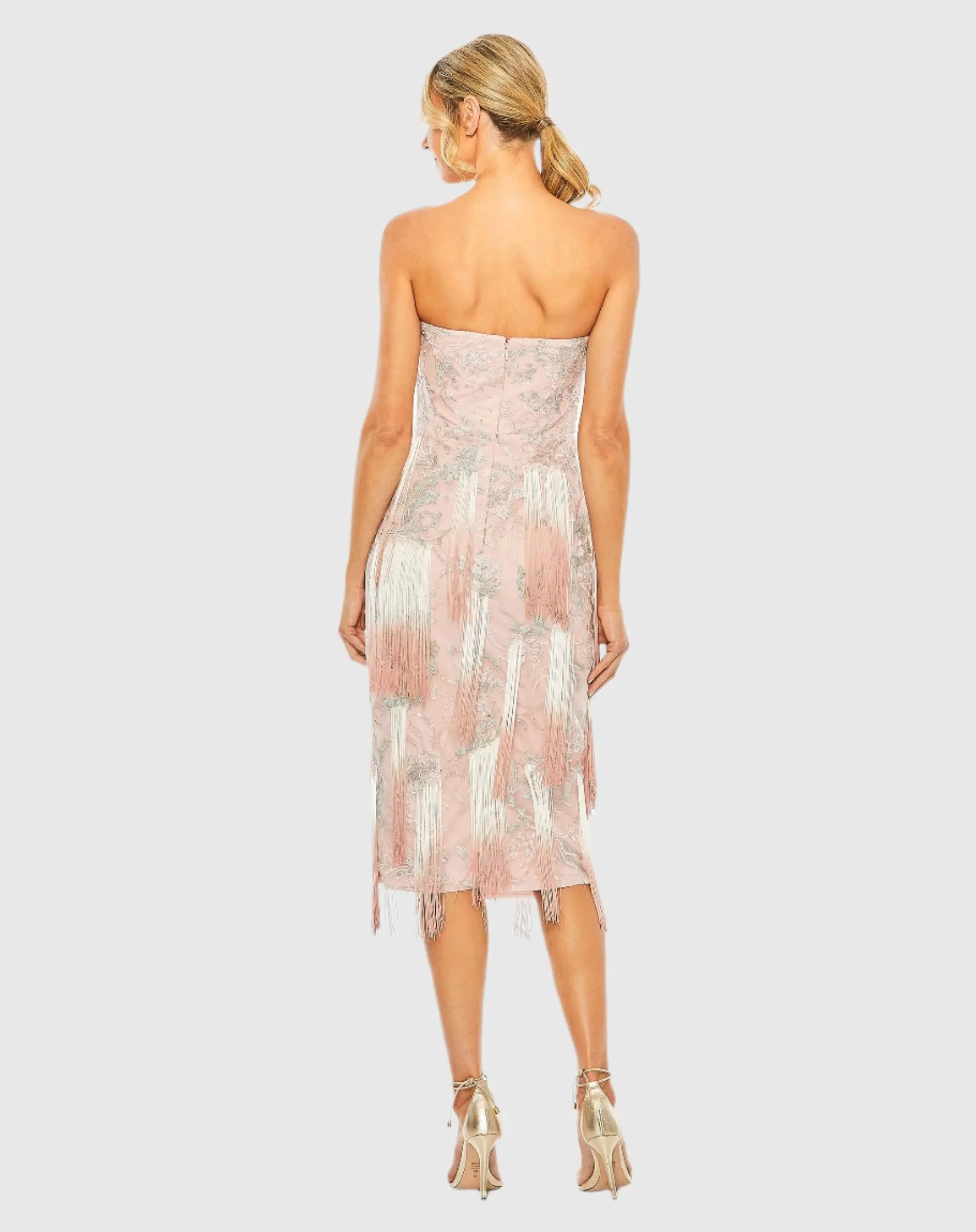 Pink Bow Front Ombre Fringe Detailed Dress