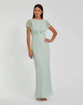 Blue Beaded Blouson Column Gown