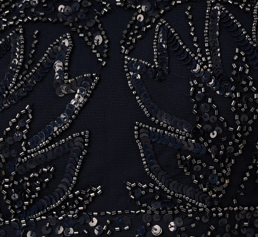 Auspros Hand-Beaded Sleeveless Slim Column Gown In Midnight