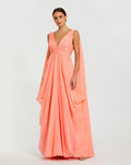 Pink V-Neck A-Line Chiffon Gown with Draped Details