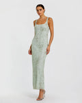Green Scoop Neck Embellished Dress With Bow Detail