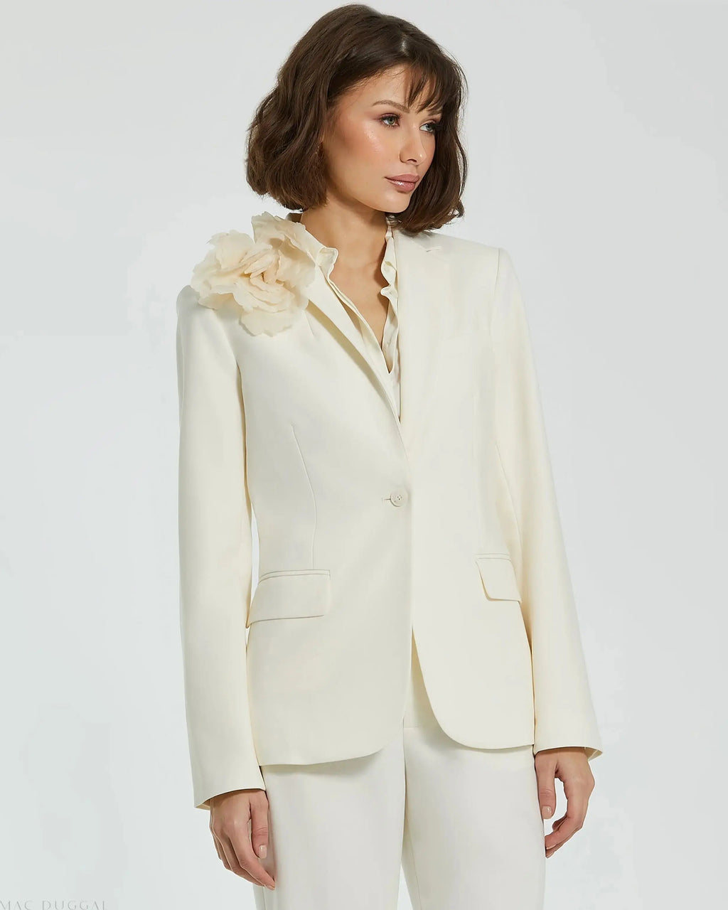 Classic Crepe Blazer Jacket With Flower