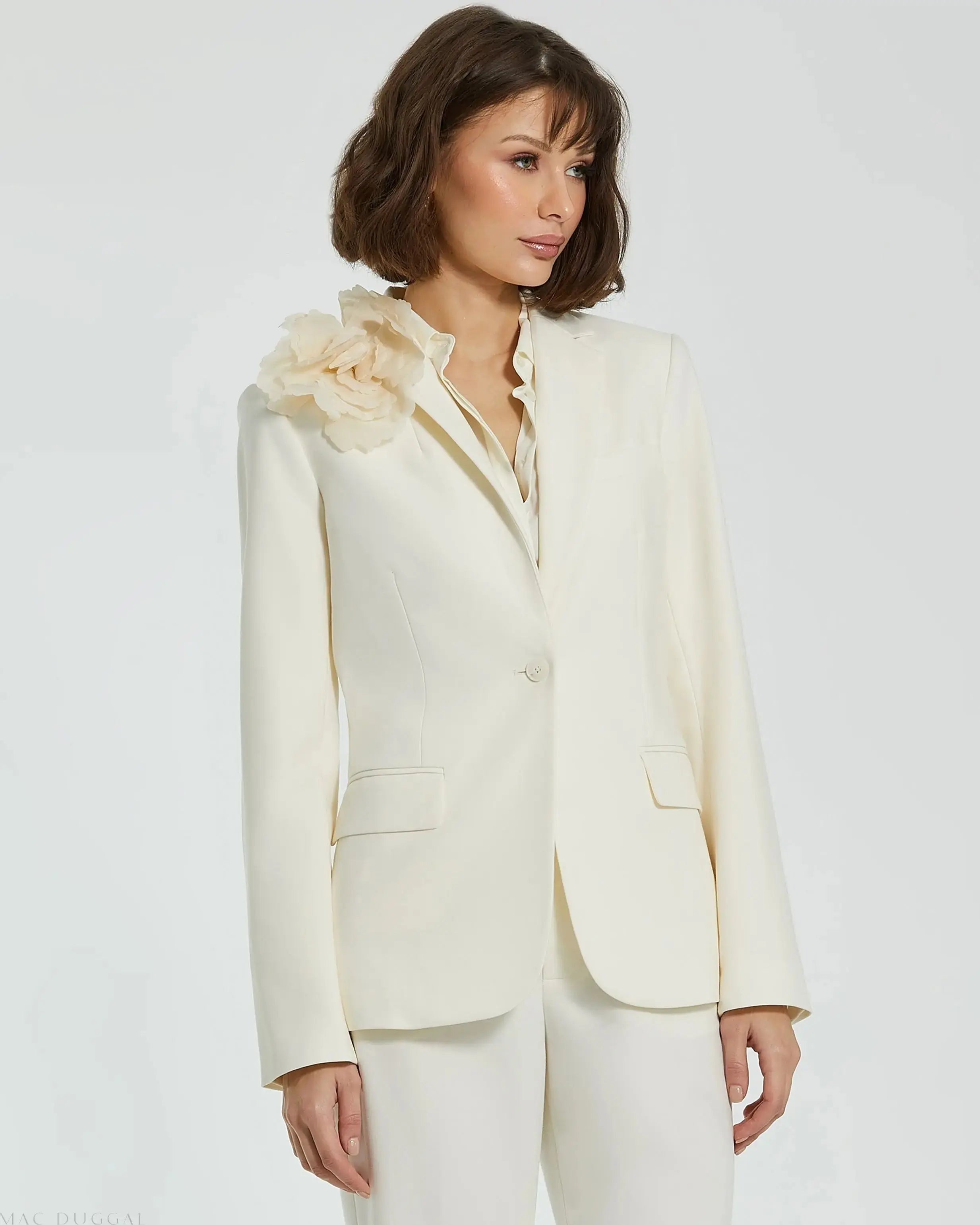 Classic Crepe Blazer Jacket With Flower