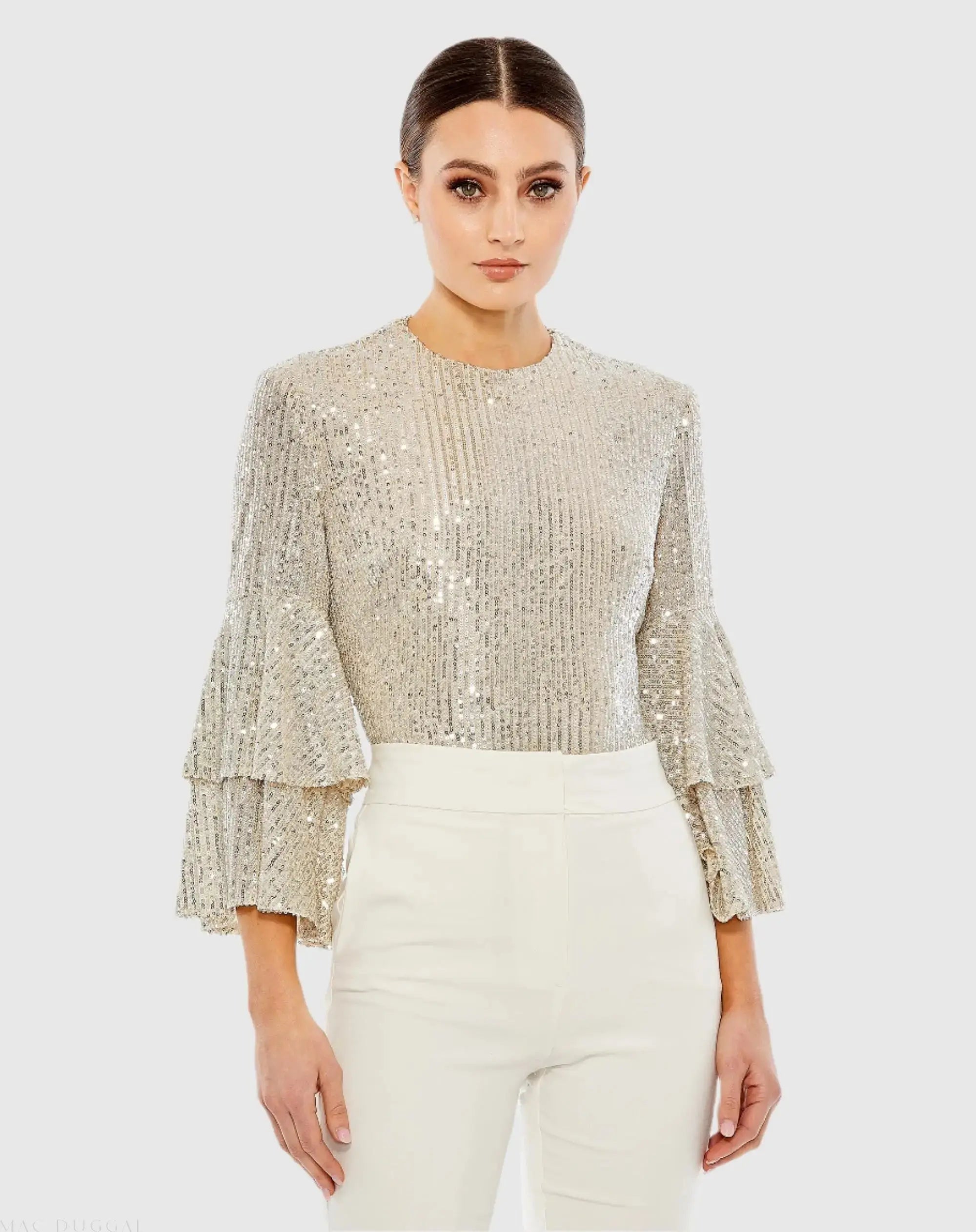 Ruffle 3/4 Sleeve Sequin Bodysuit