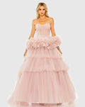 Pink Strapless Tulle Gown with Feather Detail