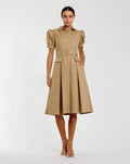 Puff Sleeve Belted Midi Shirt Dress
