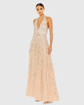 Pink Floral Embellished Halter Strap A Line Gown