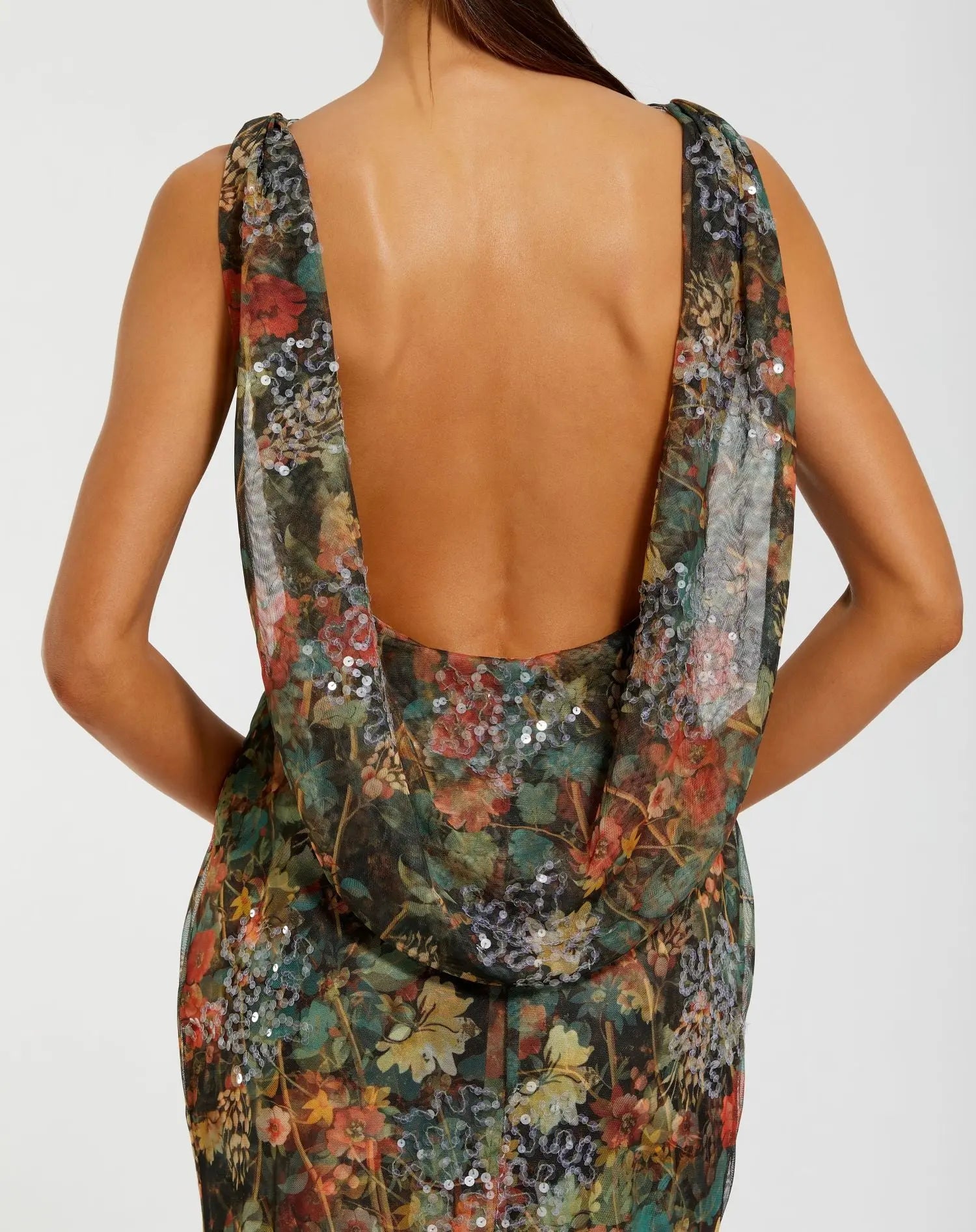 Multicolor Floral Embellished Column Gown