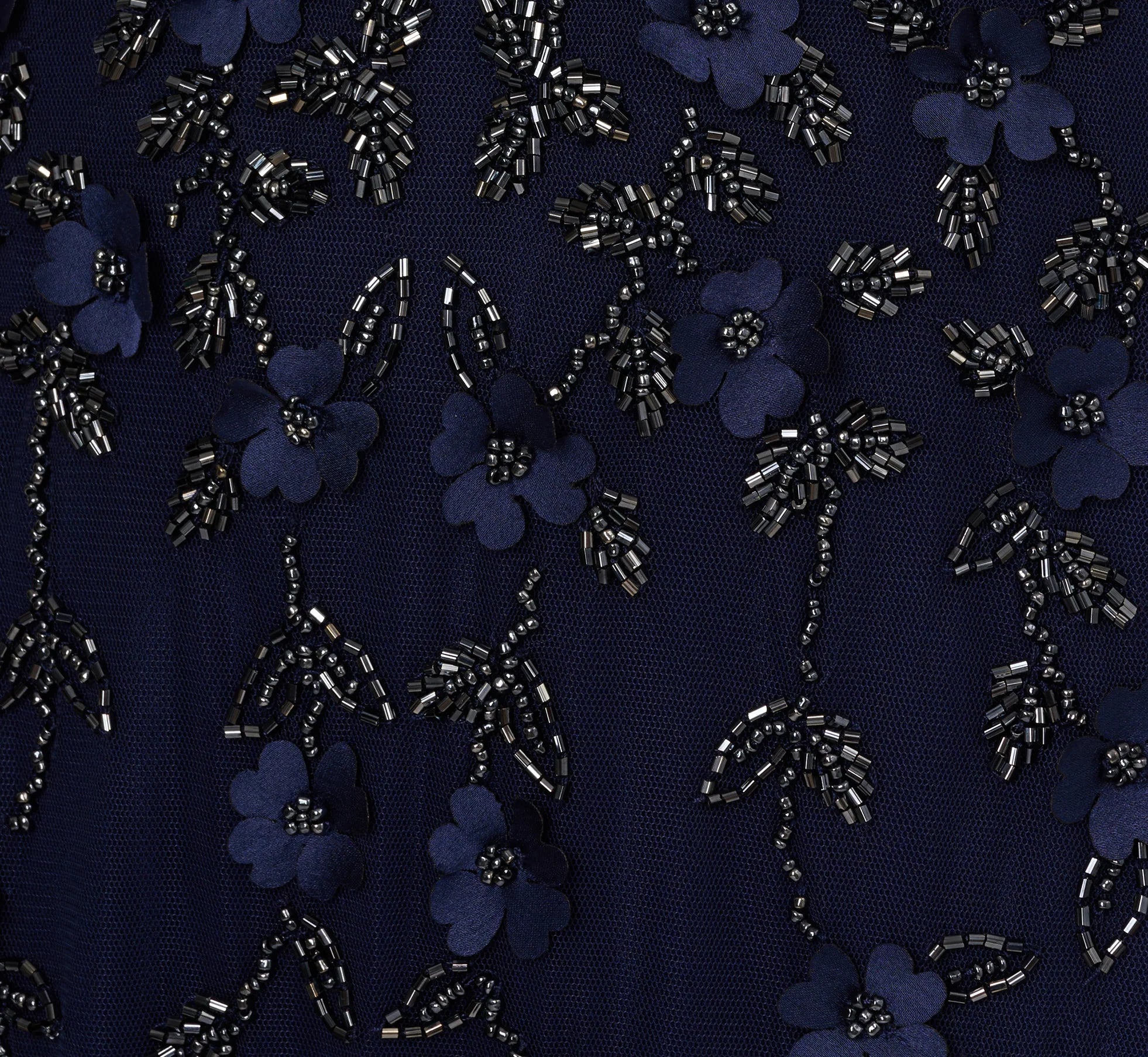 Sleeveless Illusion 3D Petal Beaded Gown In Light Navy
