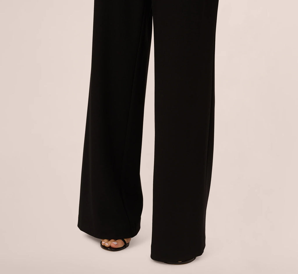 Long Sleeve Sequin Mesh Detail Jumpsuit In Black