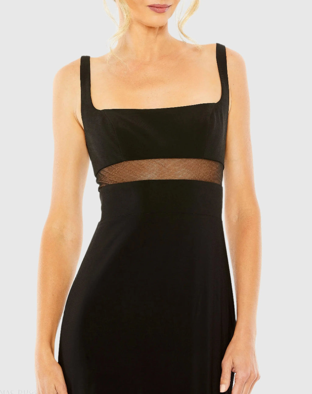 Black Sleeveless Sheer Mesh Panel Column Gown