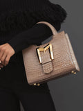 Crocodile Leather Tote Bag With Gold Buckle