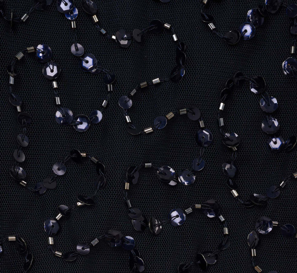 Short Sleeve Beaded Floral Embroidery Gown In Midnight Multi