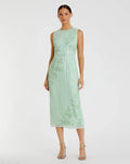Green Striped Floral Embellished Sleeveless Midi Dress