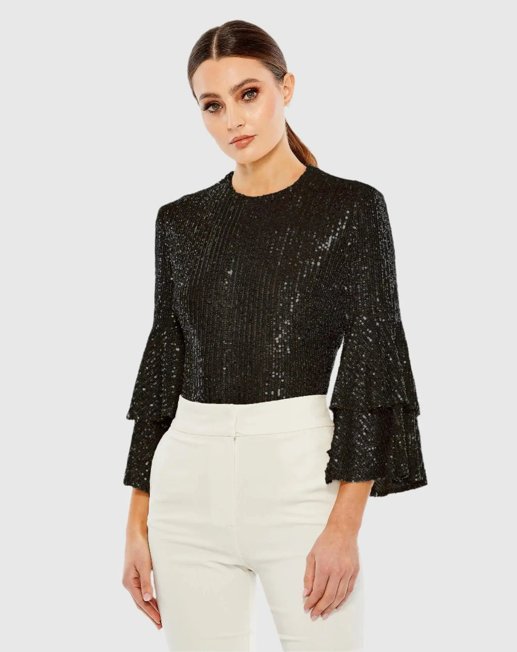 Ruffle 3/4 Sleeve Sequin Bodysuit