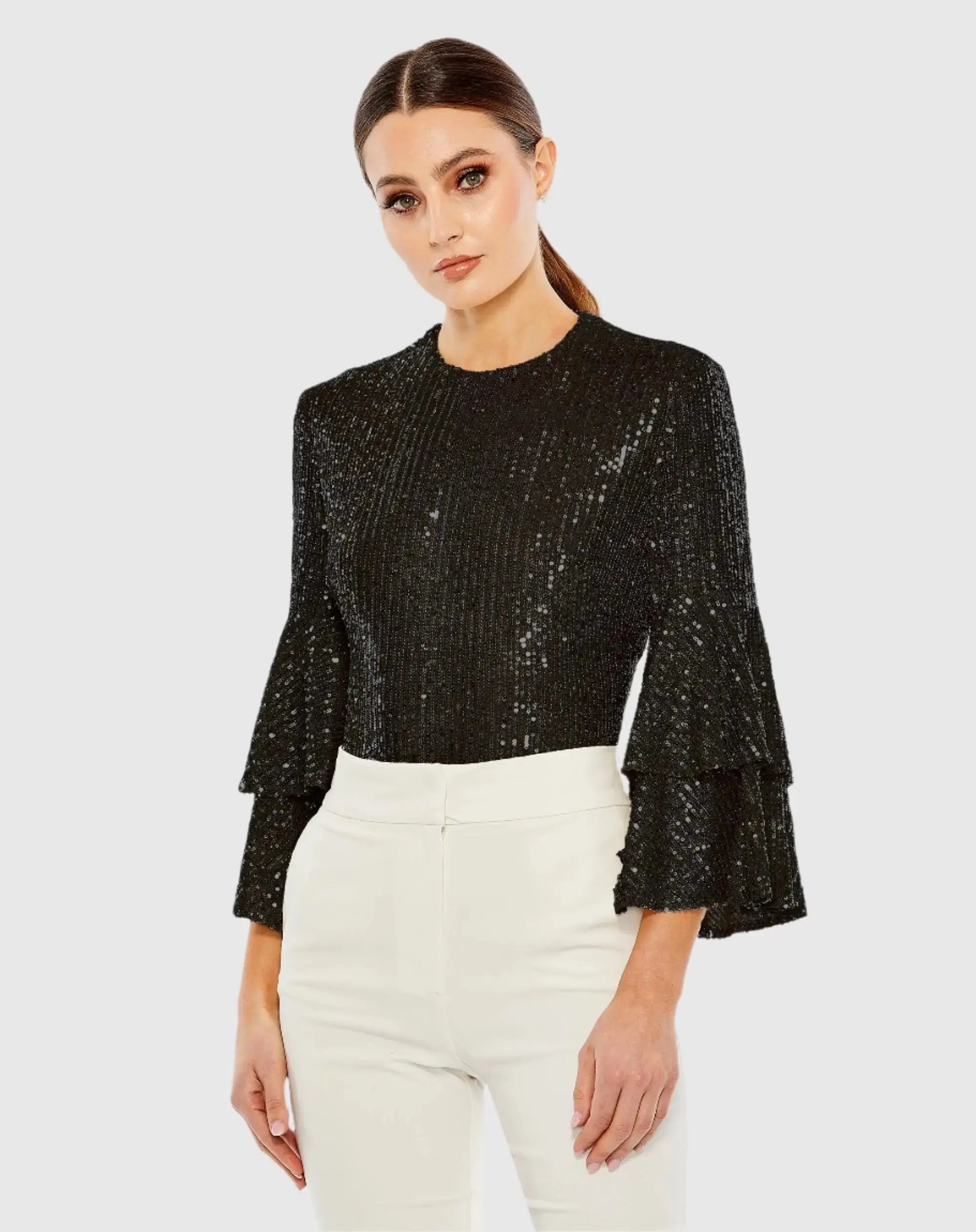 Ruffle 3/4 Sleeve Sequin Bodysuit