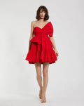 Red Faille Strapless Twist Bow Mini Dress