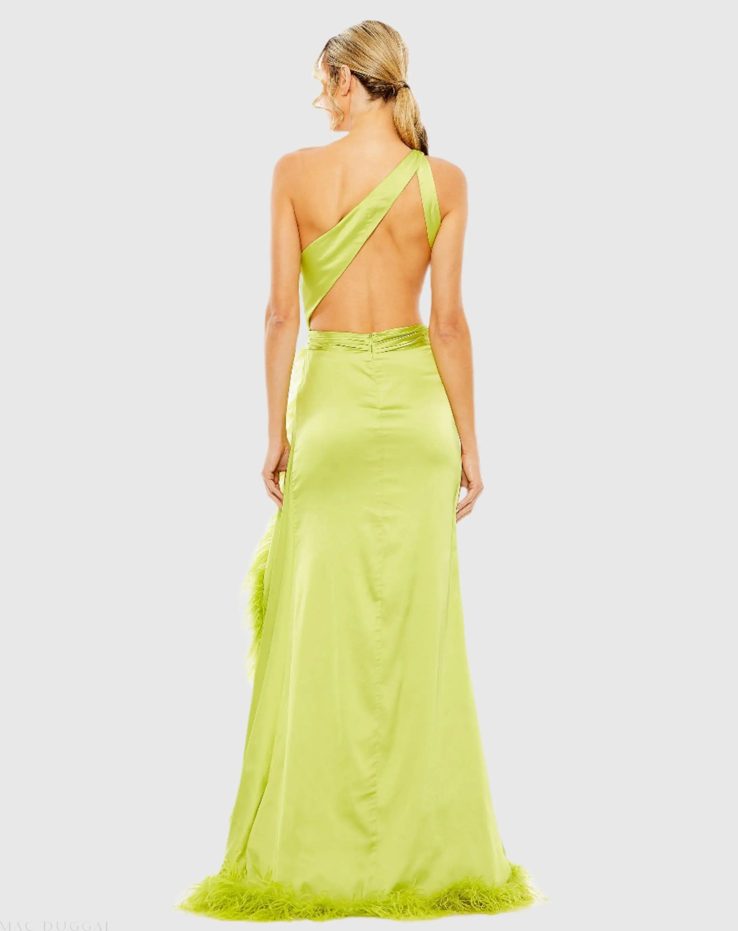 Green One Shoulder Key Hole Detail With Feather Lining
