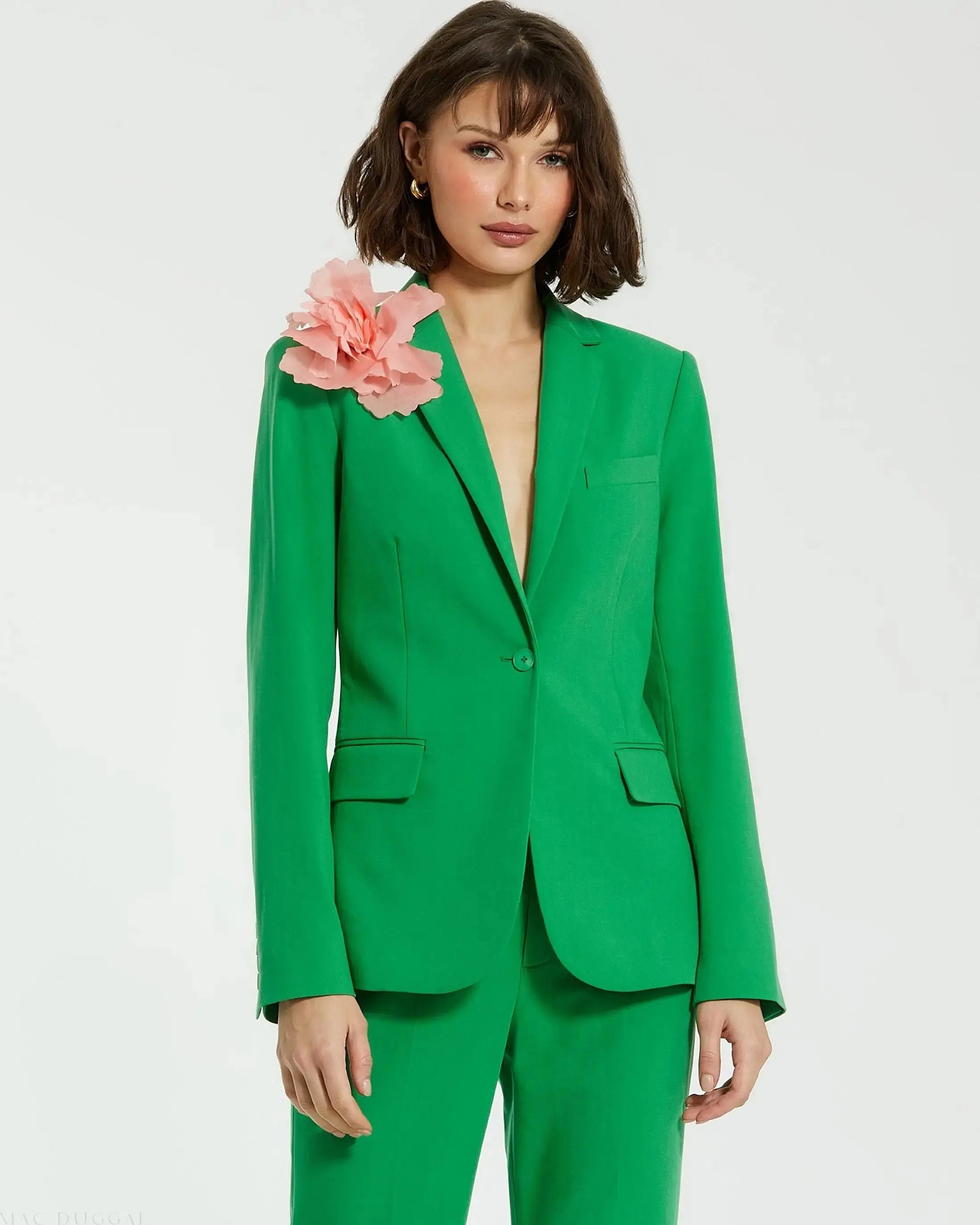 Classic Crepe Blazer Jacket With Flower