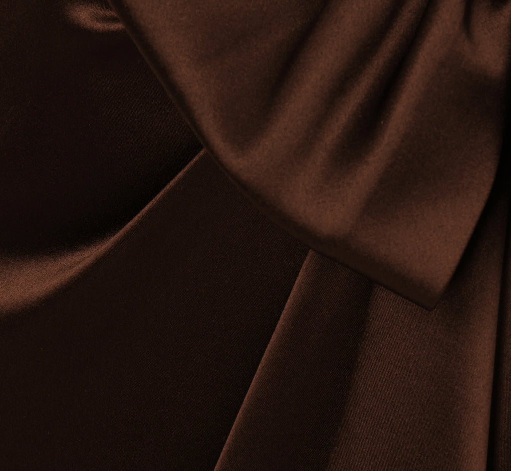 Long Sleeve Satin Bow Gown In Chocolate