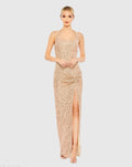 Sequined Halter Strap Low Side Knot Gown