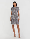 Black Multicolor Cap Sleeve Floral Button Detail Shift Dress
