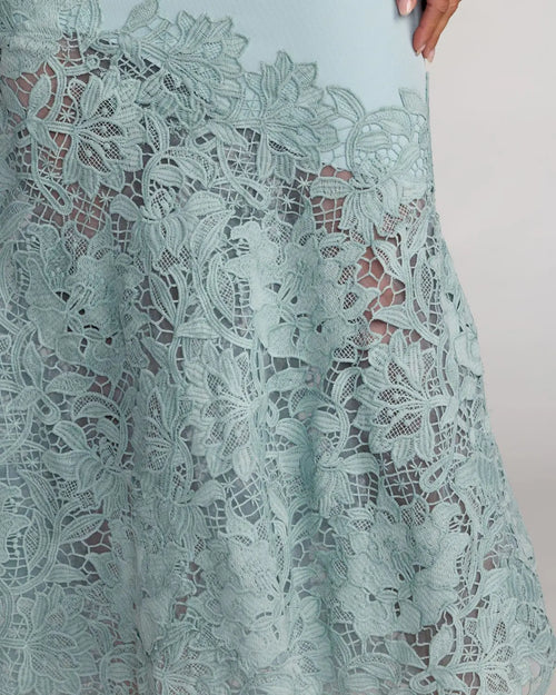 Blue Embroidered Hem Sleeveless Midi Dress with Bow