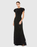 High Neck Flutter Cap Sleeve Gown