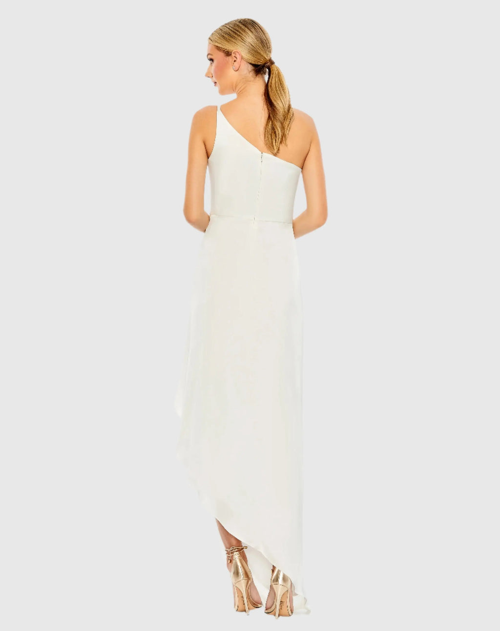White One Shoulder Hi-Low Draped Charmeuse Dress