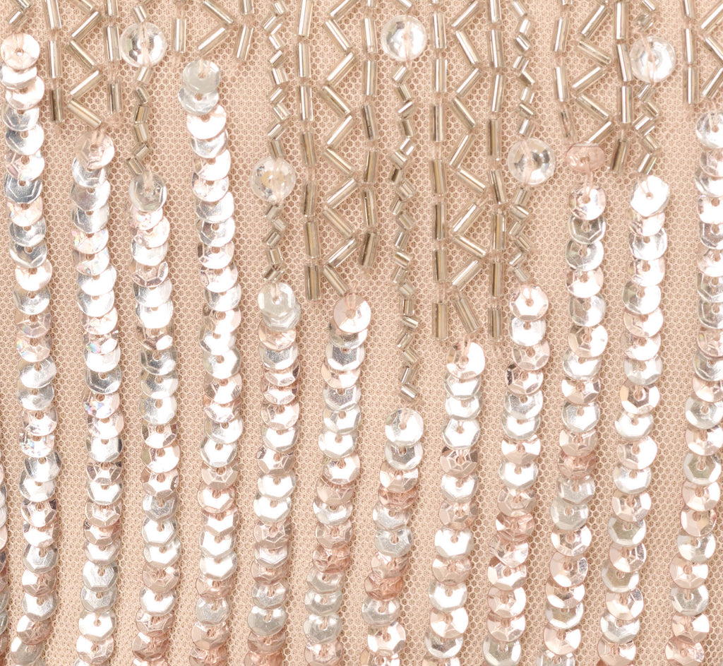 Sleeveless Beaded Column Gown With Illusion Neckline In Champagne
