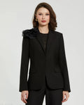 Black Classic Crepe Blazer Jacket With Flower