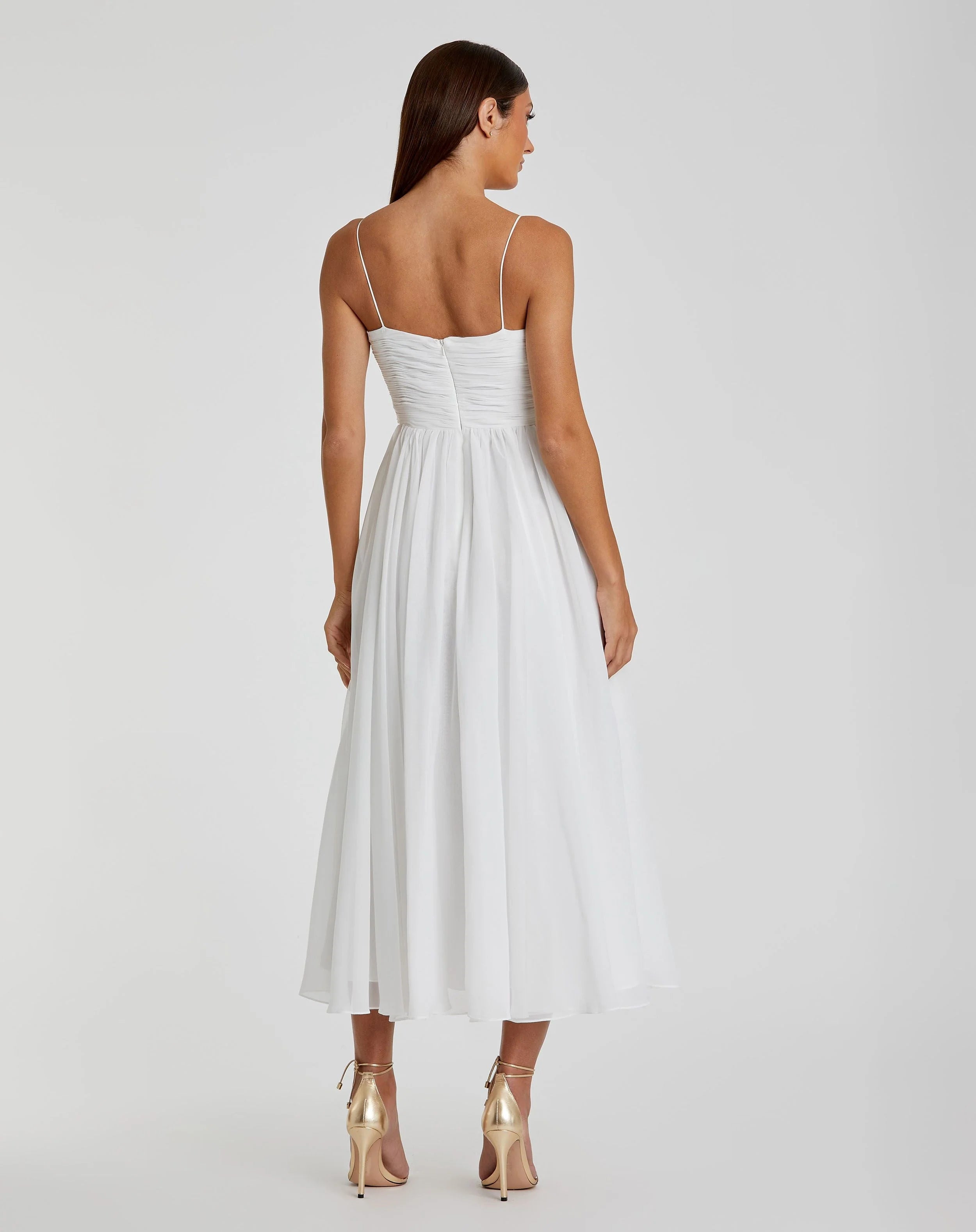 White Faux Wrap Sleeveless Flowy Midi Dress