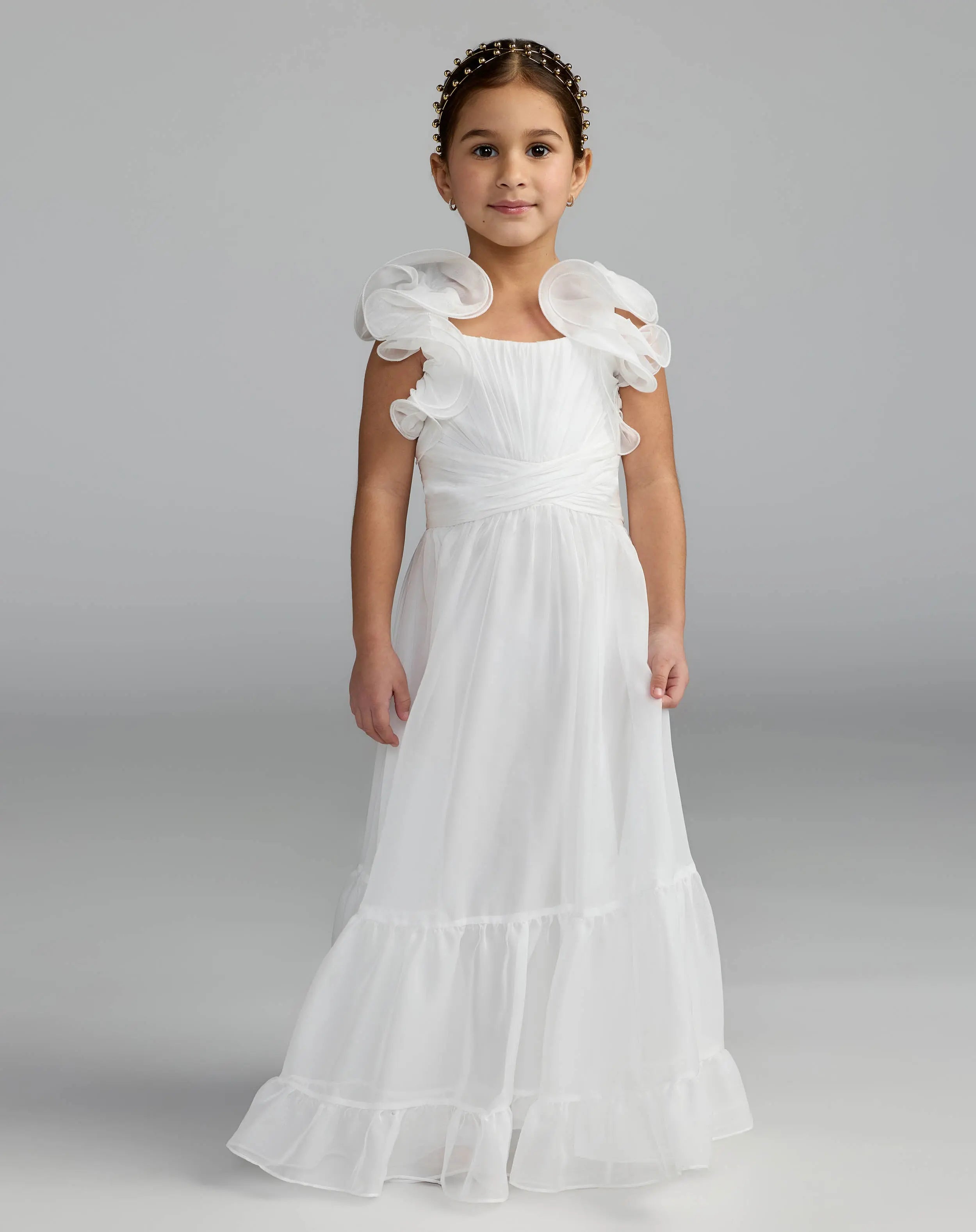 Chiffon Ruffle Shoulder Dress