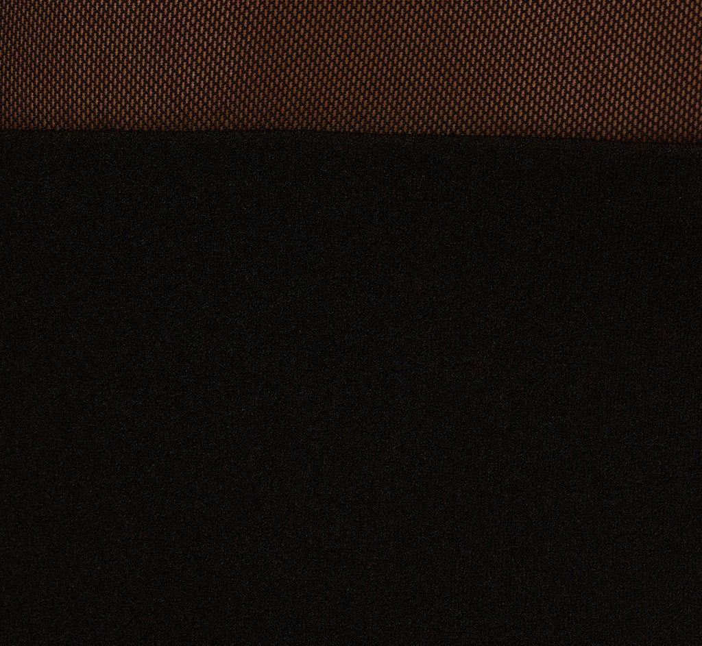Long Sleeve Knit Crepe Mesh Illusion Column Dress In Black
