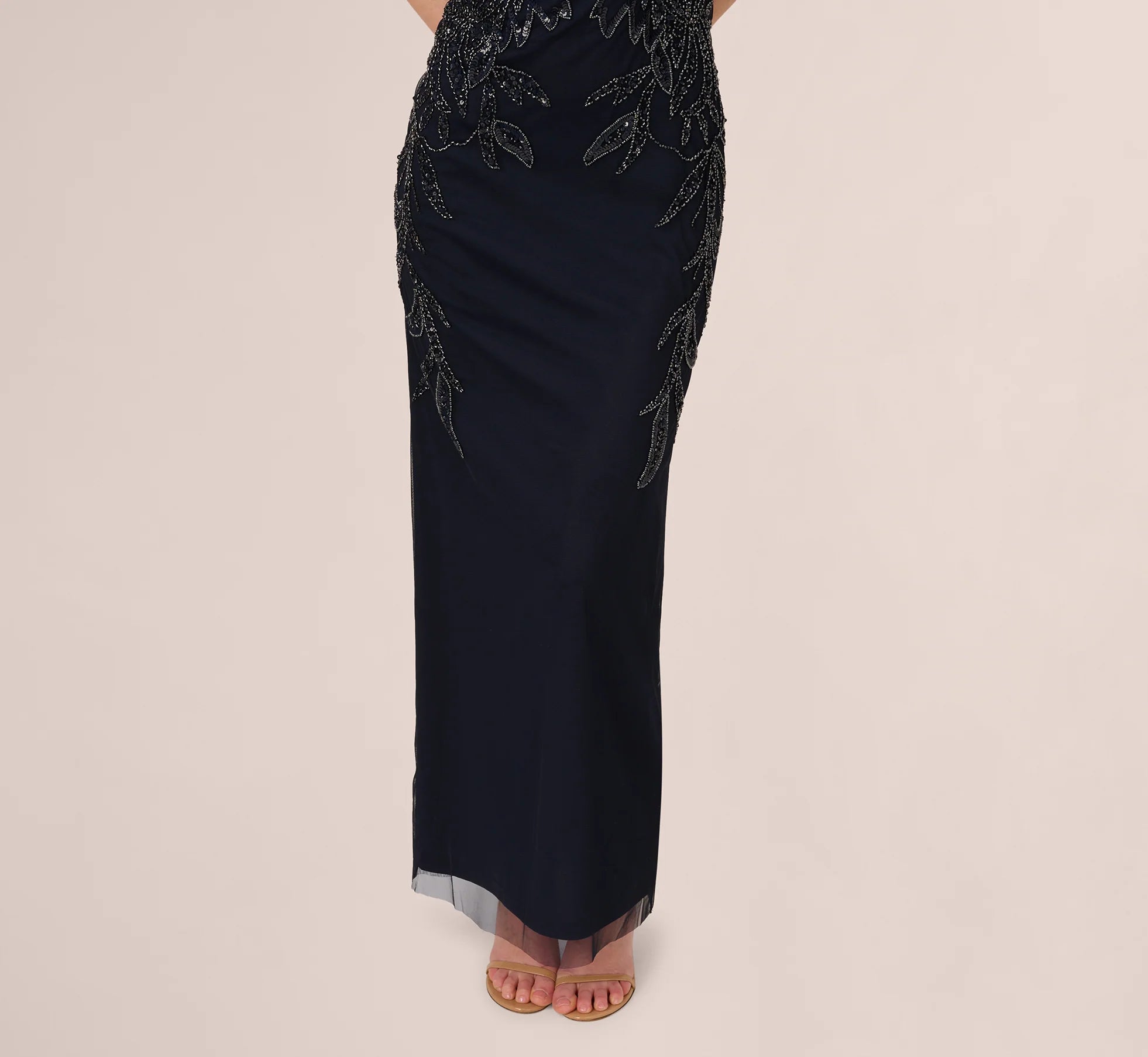 Auspros Hand-Beaded Sleeveless Slim Column Gown In Midnight
