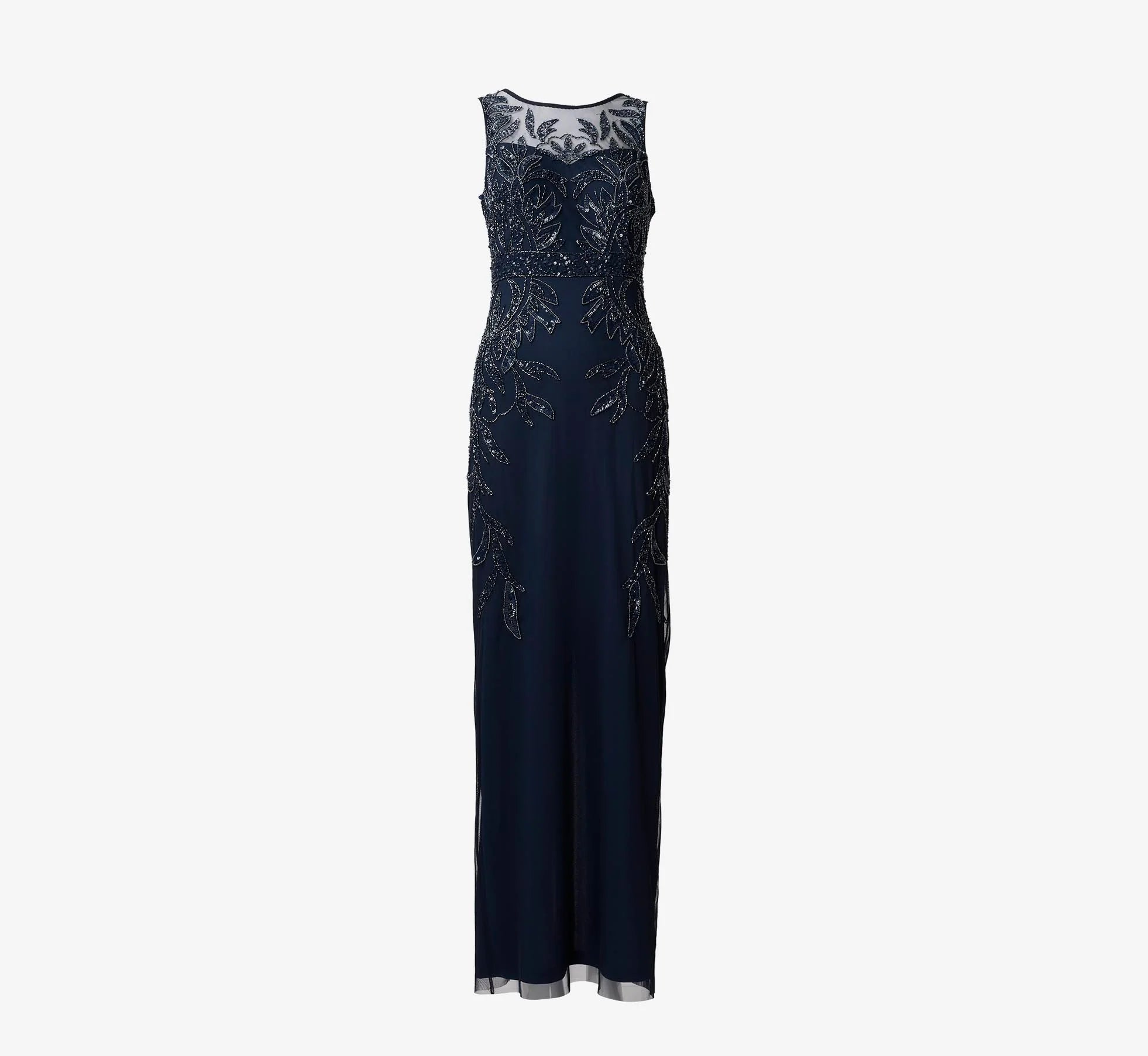 Auspros Hand-Beaded Sleeveless Slim Column Gown In Midnight