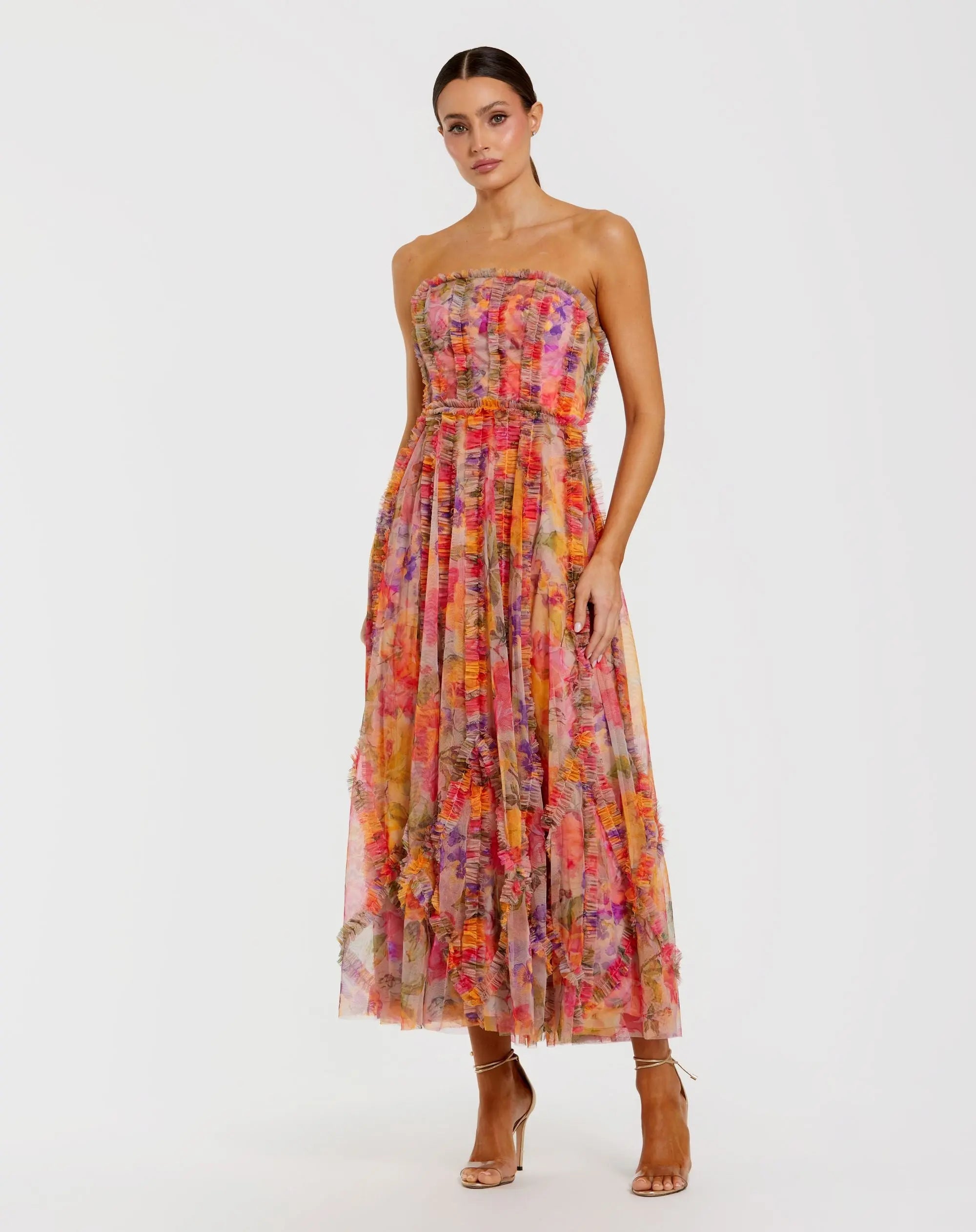 Strapless Floral Ruffle Dress