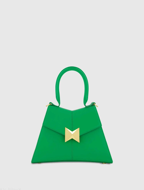 Angular Small Leather Handbag With Gold Hardware