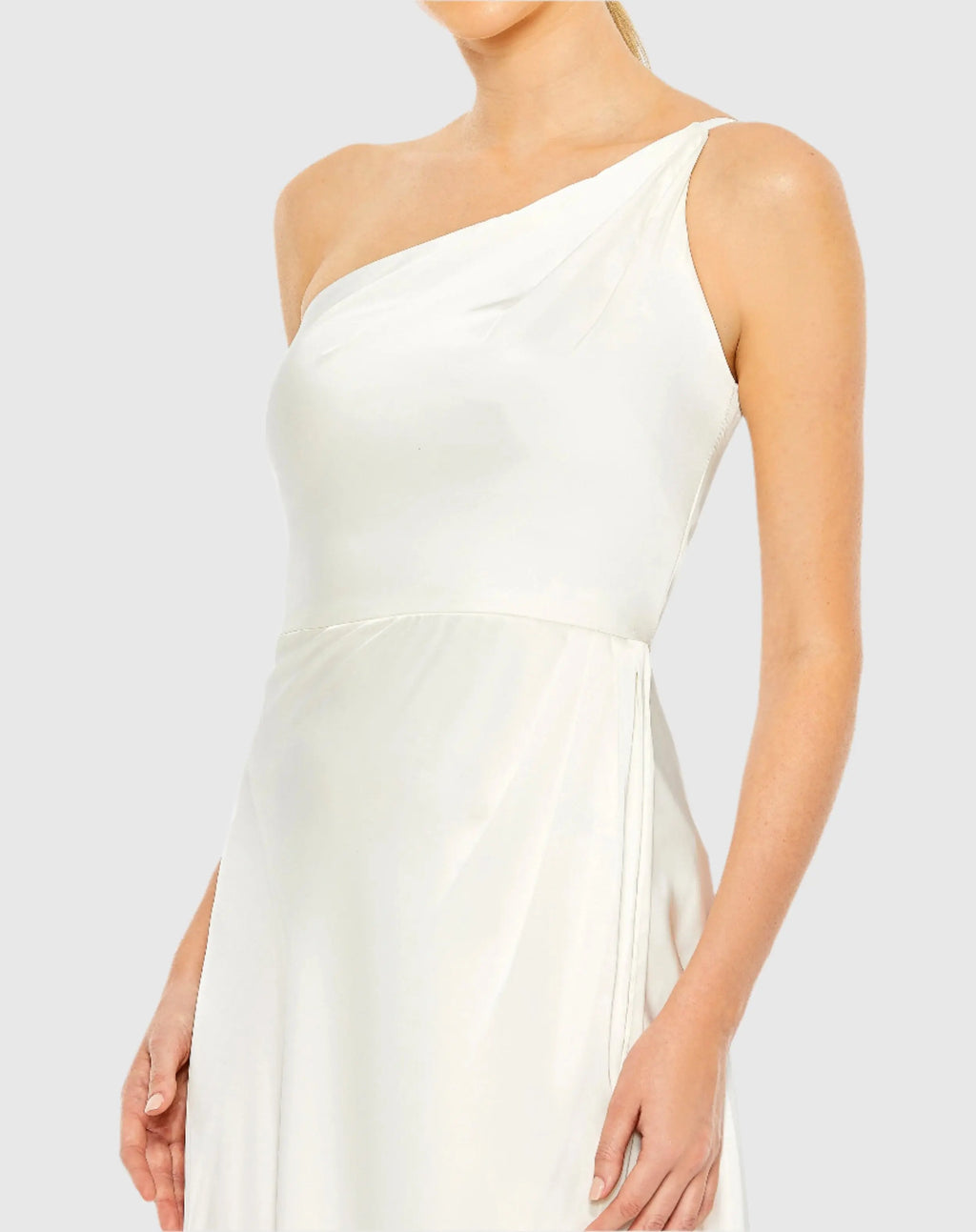 White One Shoulder Hi-Low Draped Charmeuse Dress