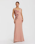 Sleeveless Jersey Cowl Neck Gown With Beading