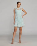 High Neck Sleeveless Micro Ruffle Mini Dress