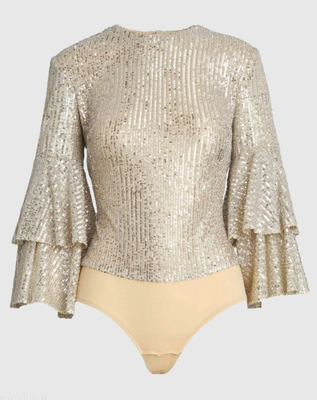 Silver Ruffle 3/4 Sleeve Sequin Bodysuit