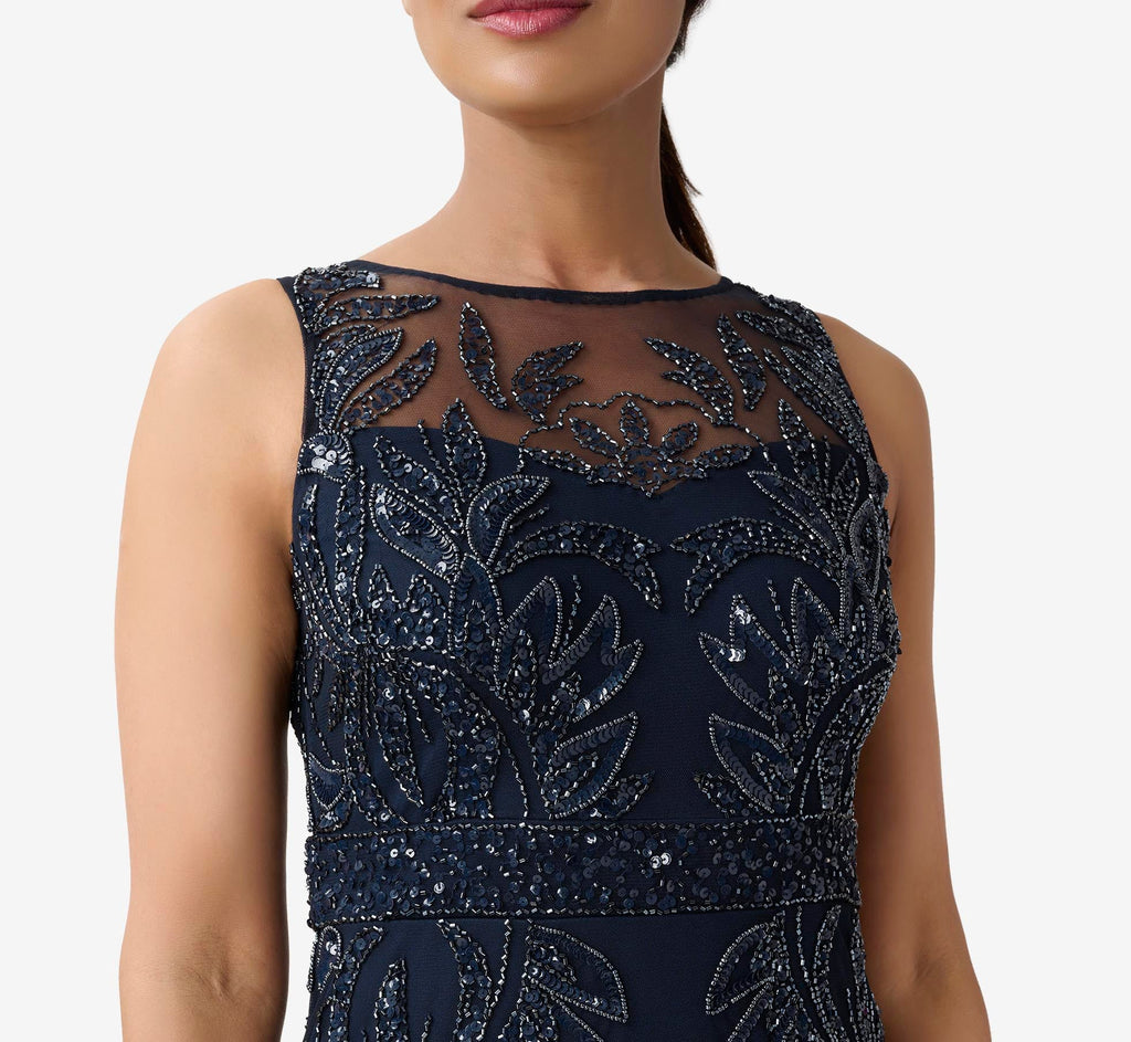 Auspros Hand-Beaded Sleeveless Slim Column Gown In Midnight