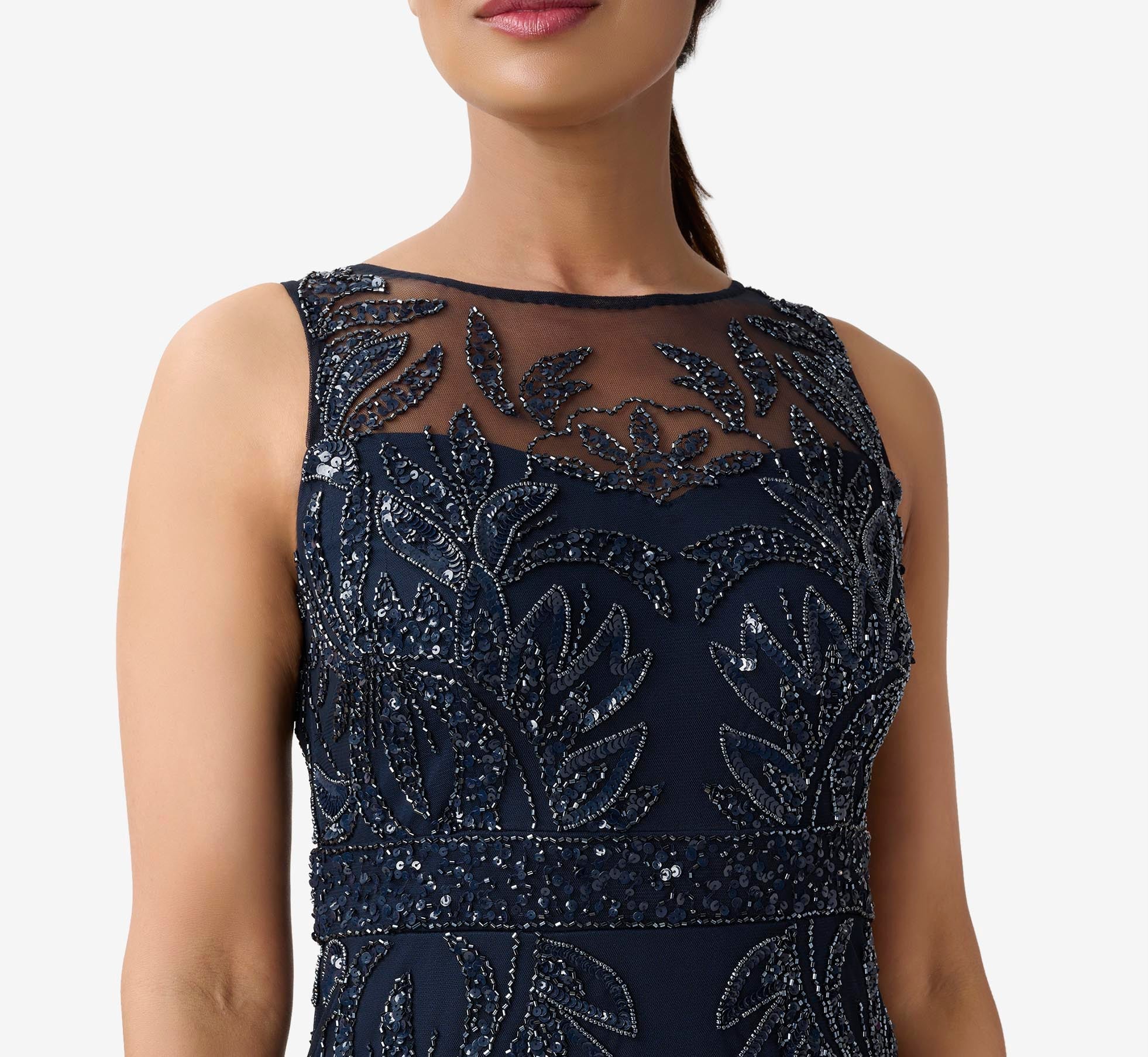 Auspros Hand-Beaded Sleeveless Slim Column Gown In Midnight