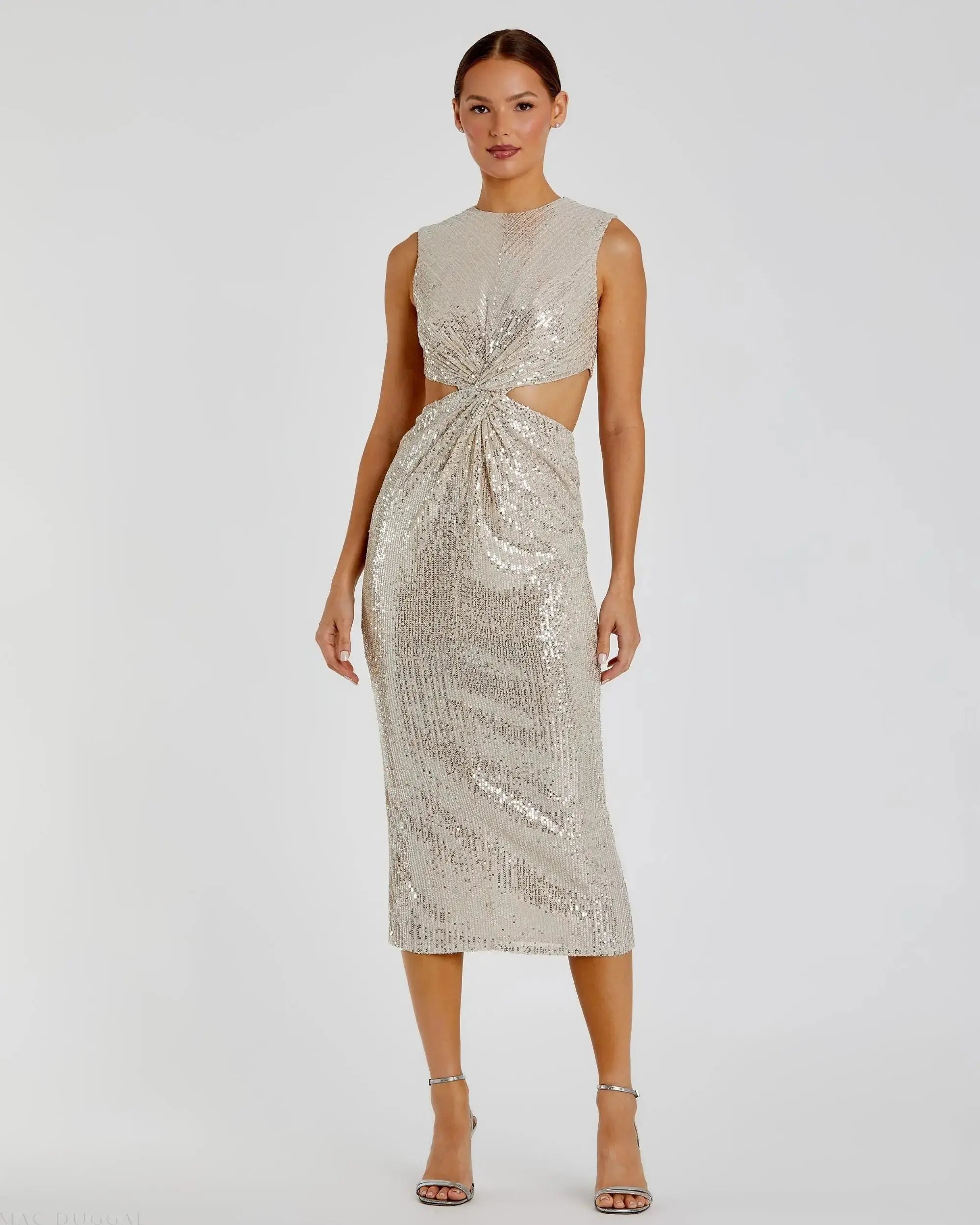 Sequin Front Twist Cut Out Column Dress