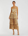 Gold Ruffle Tiered Buckle Detail Dress