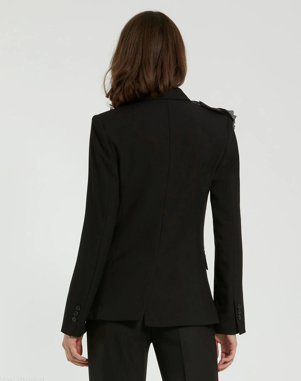 Black Classic Crepe Blazer Jacket With Flower
