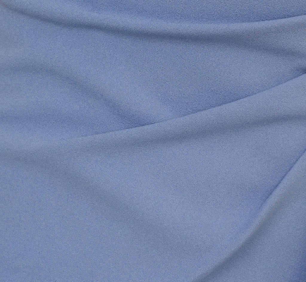 High Low Crepe Halter Gown With Organza Draping In French Blue
