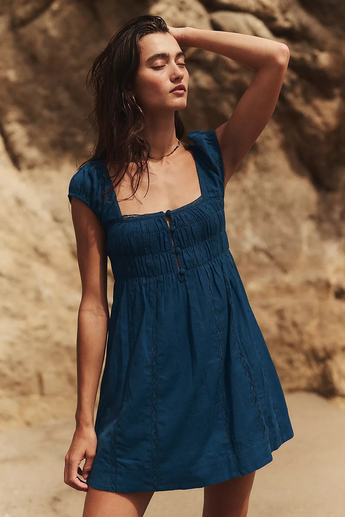 Nina Babydoll Cotton-Linen Mini Dress